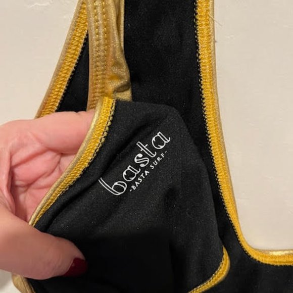 BASTA SURF Hot Gold Deep V, High Leg One-Piece Swimsuit M/L - Picture 4 of 5